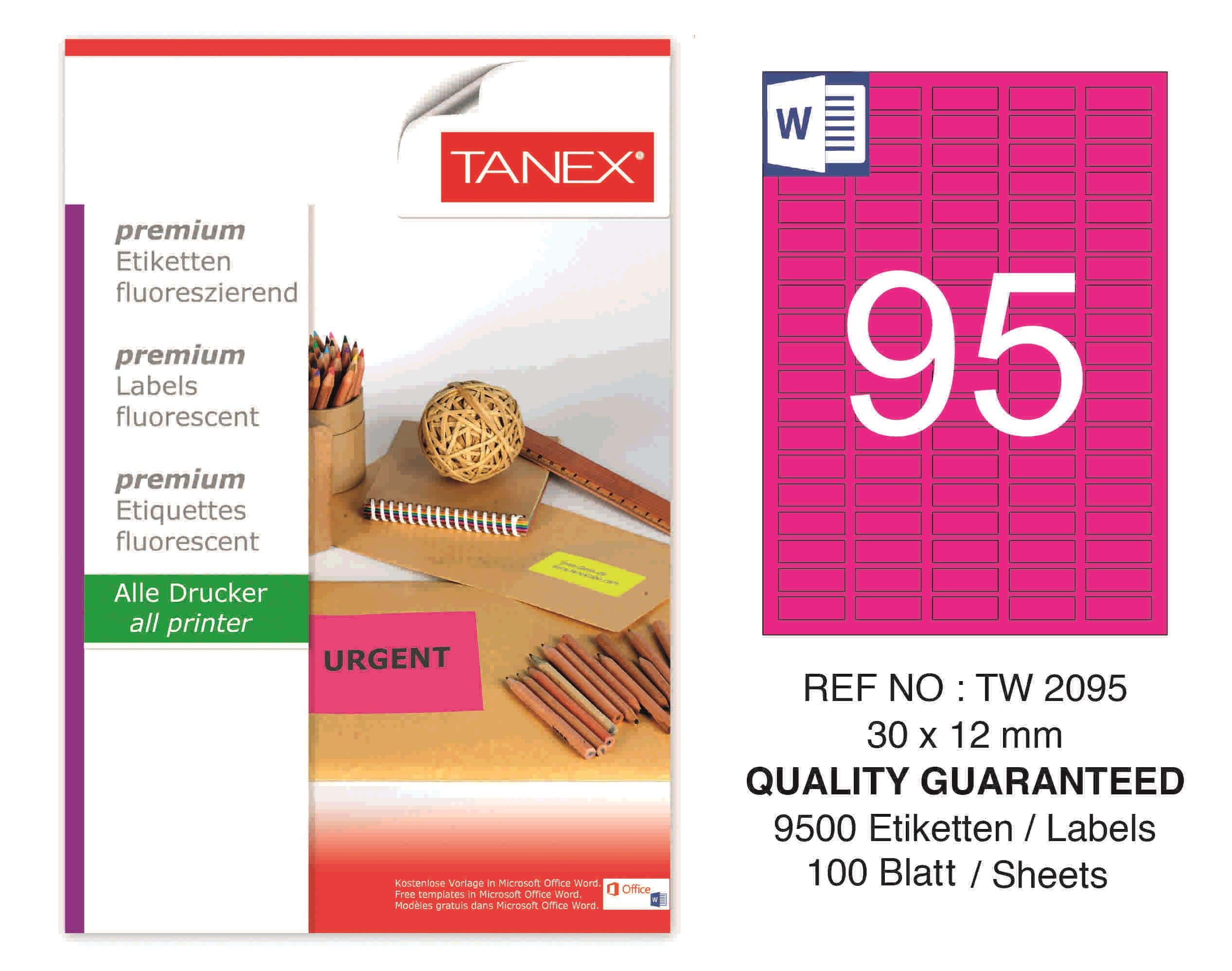 TW-2095 30x12 mm FLO PEMBE LASER ETİKET 