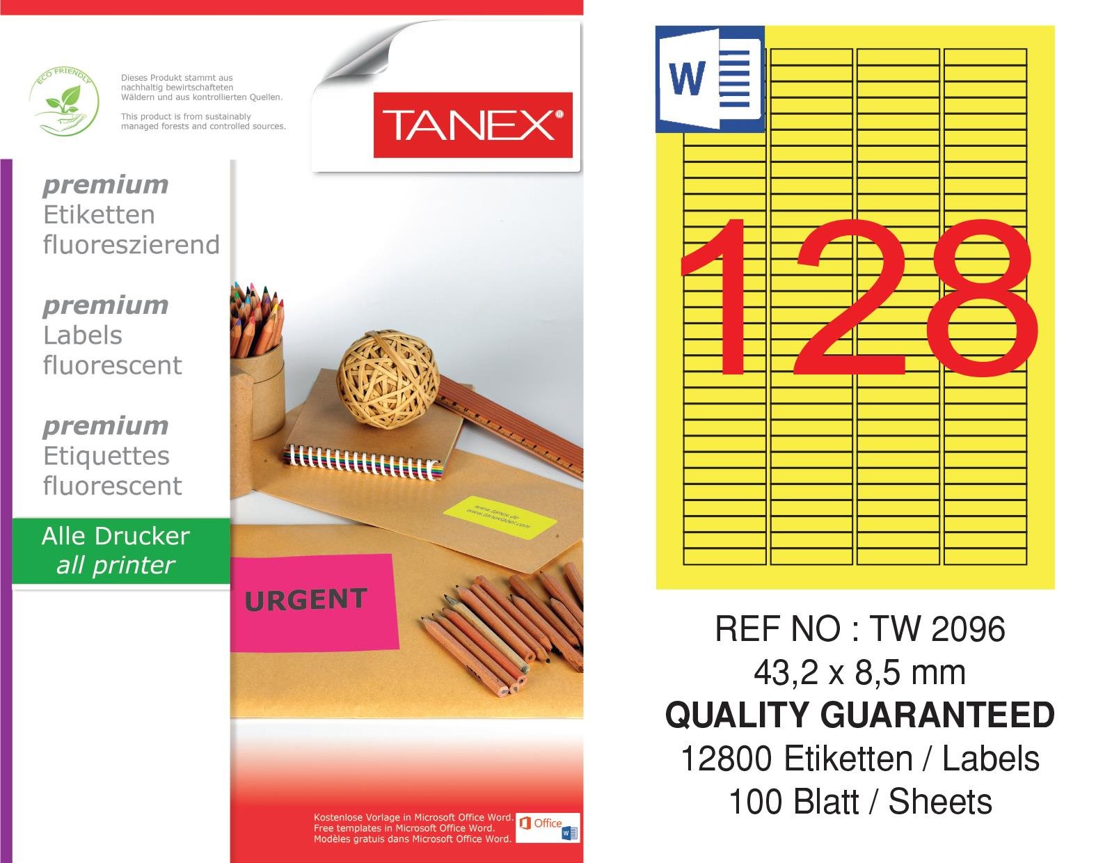 TW-2096 43,2x8,5 mm FLO SARI LASER ETİKET 