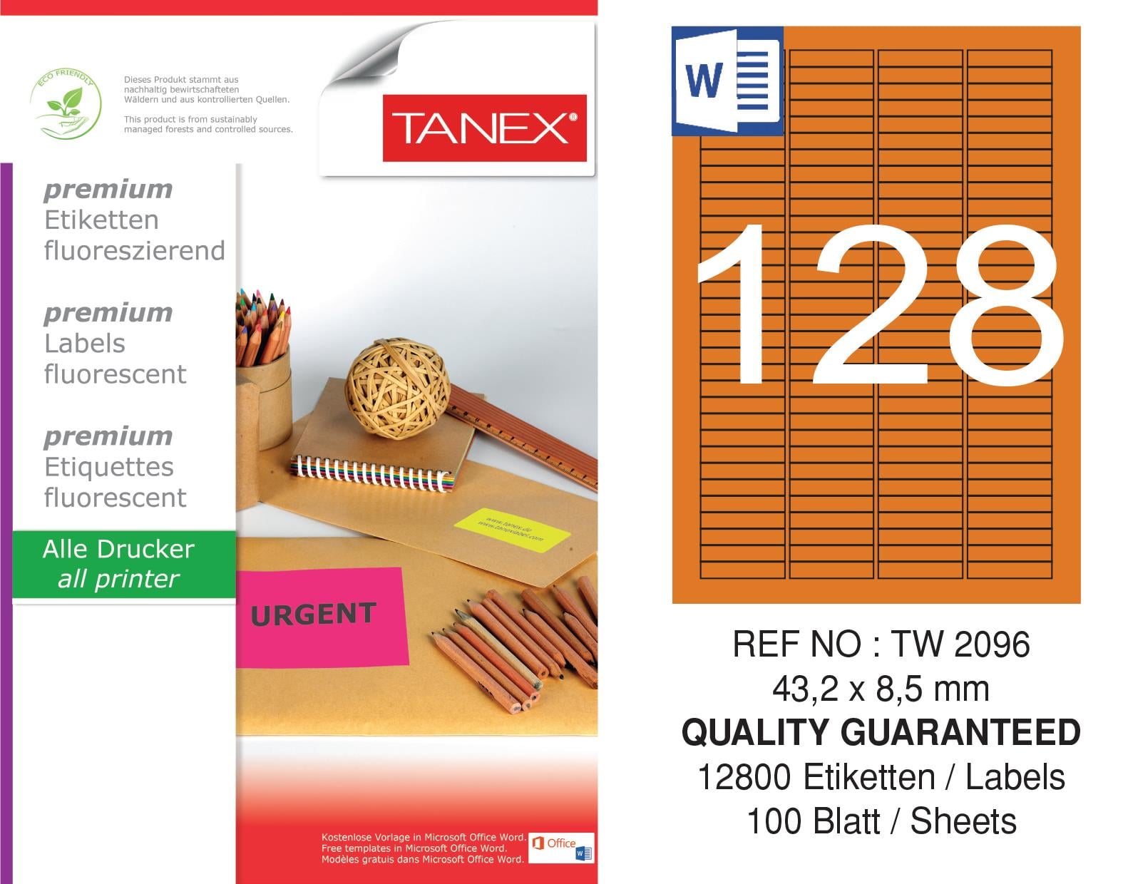 TW-2096 43,2x8,5 mm FLO TURUNCU LASER ETİKET 