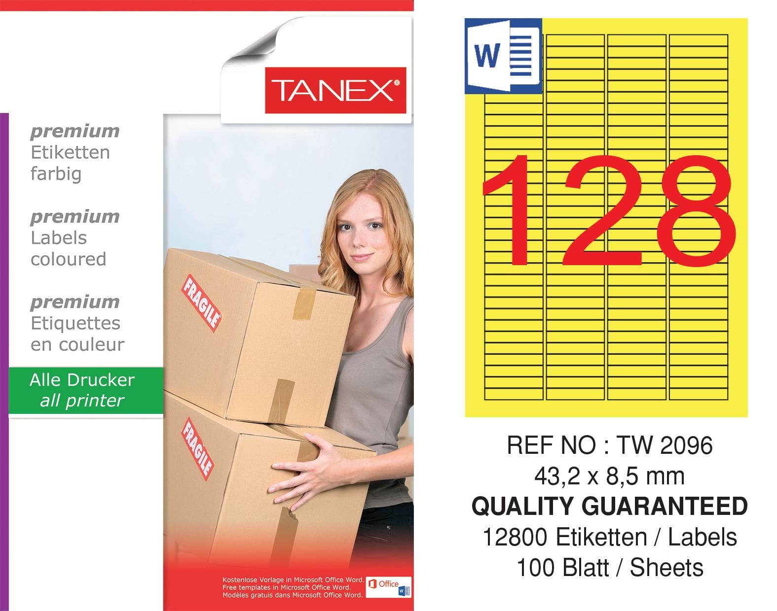 TW-2096 43,2x8,5 mm SARI LASER ETİKET 