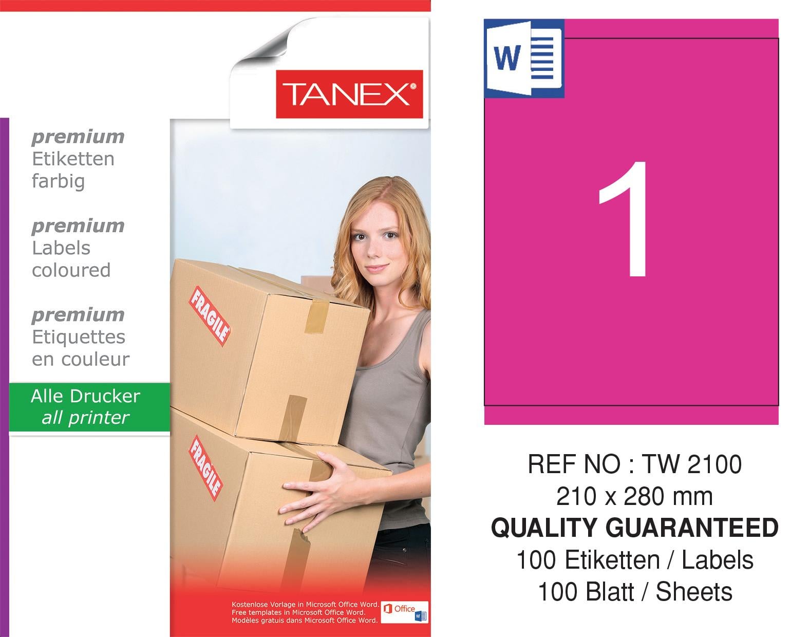 TW-2100 210x280 mm PEMBE LASER ETİKET 
