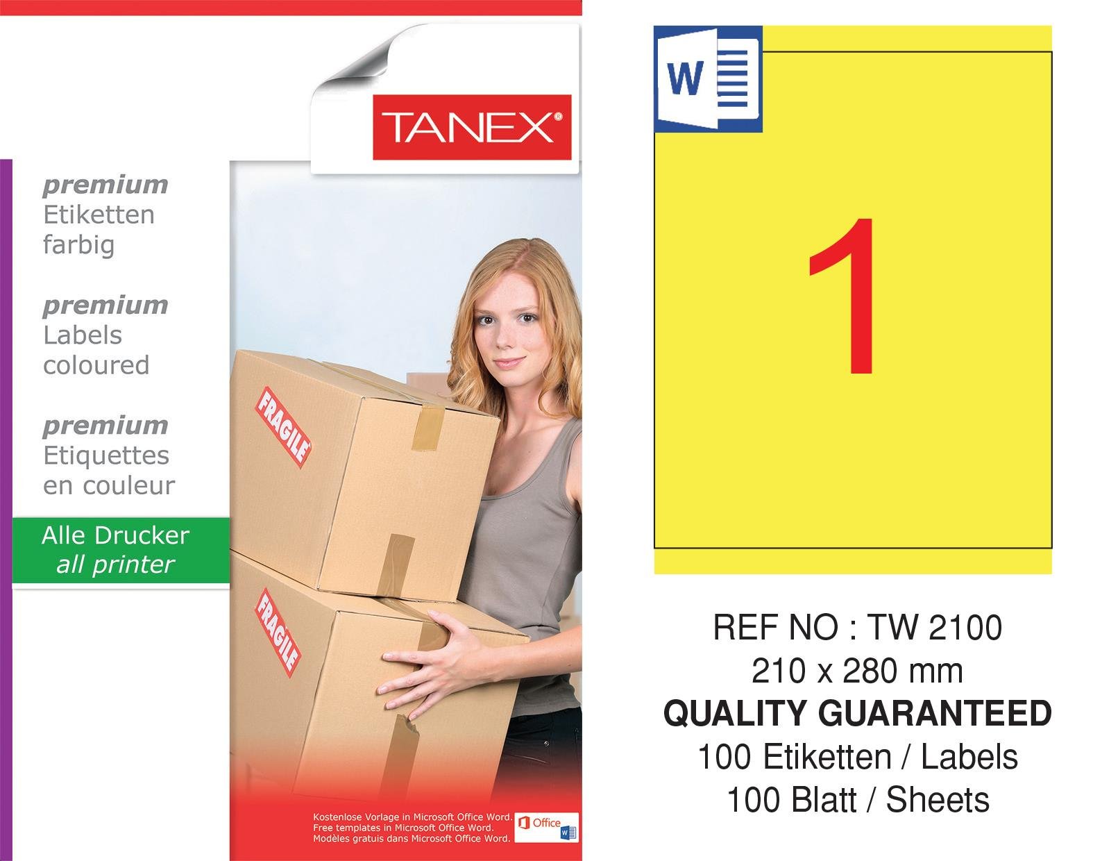 TW-2100 210x280 mm SARI LASER ETİKET 