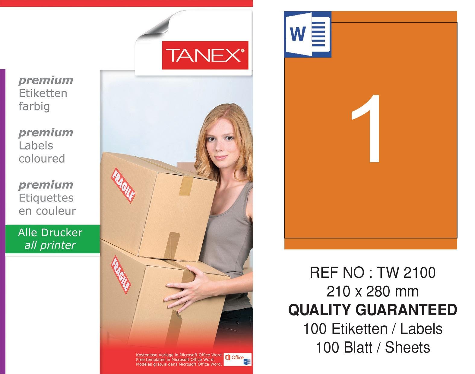 TW-2100 210x280 mm TURUNCU LASER ETİKET 