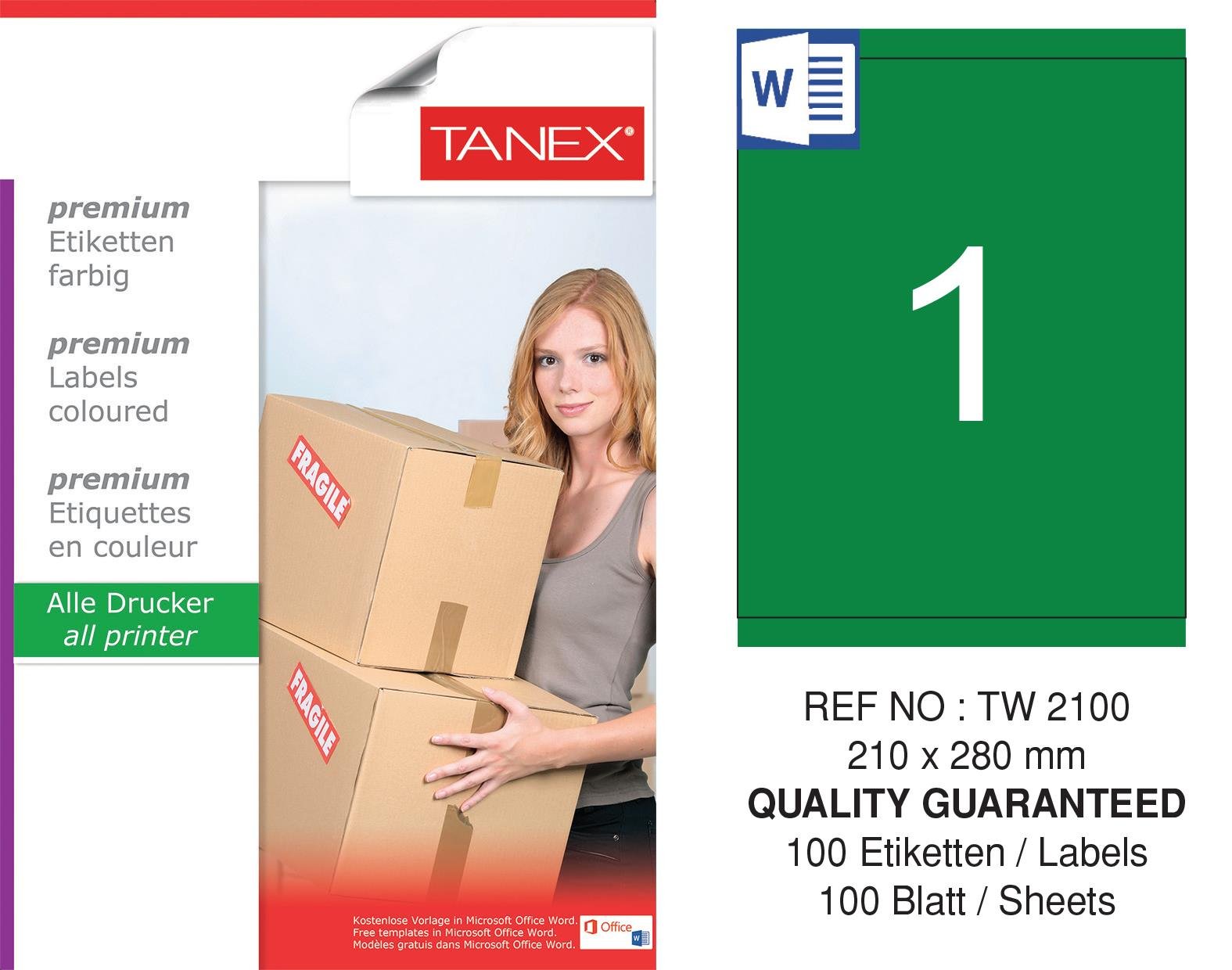 TW-2100 210x280 mm YEŞİL LASER ETİKET 