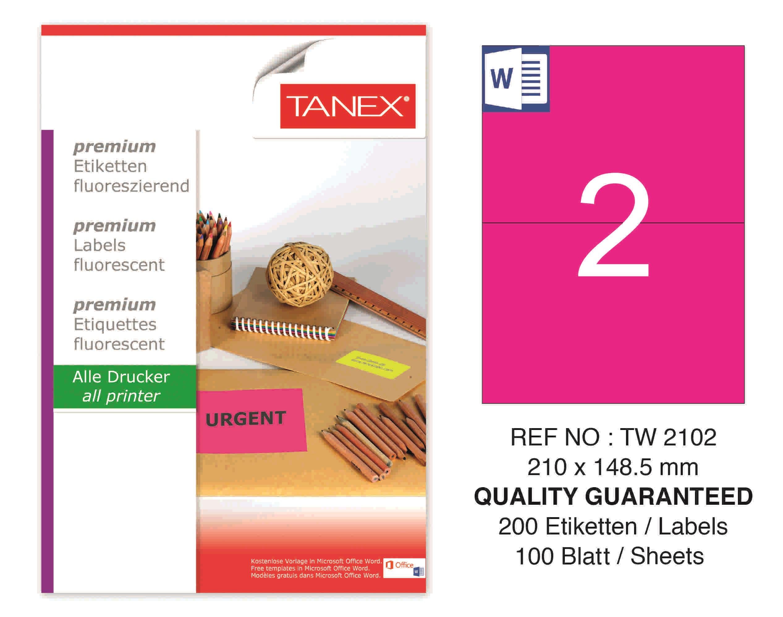 TW-2102 210x148,5 mm FLO PEMBE LASER ETİKET 