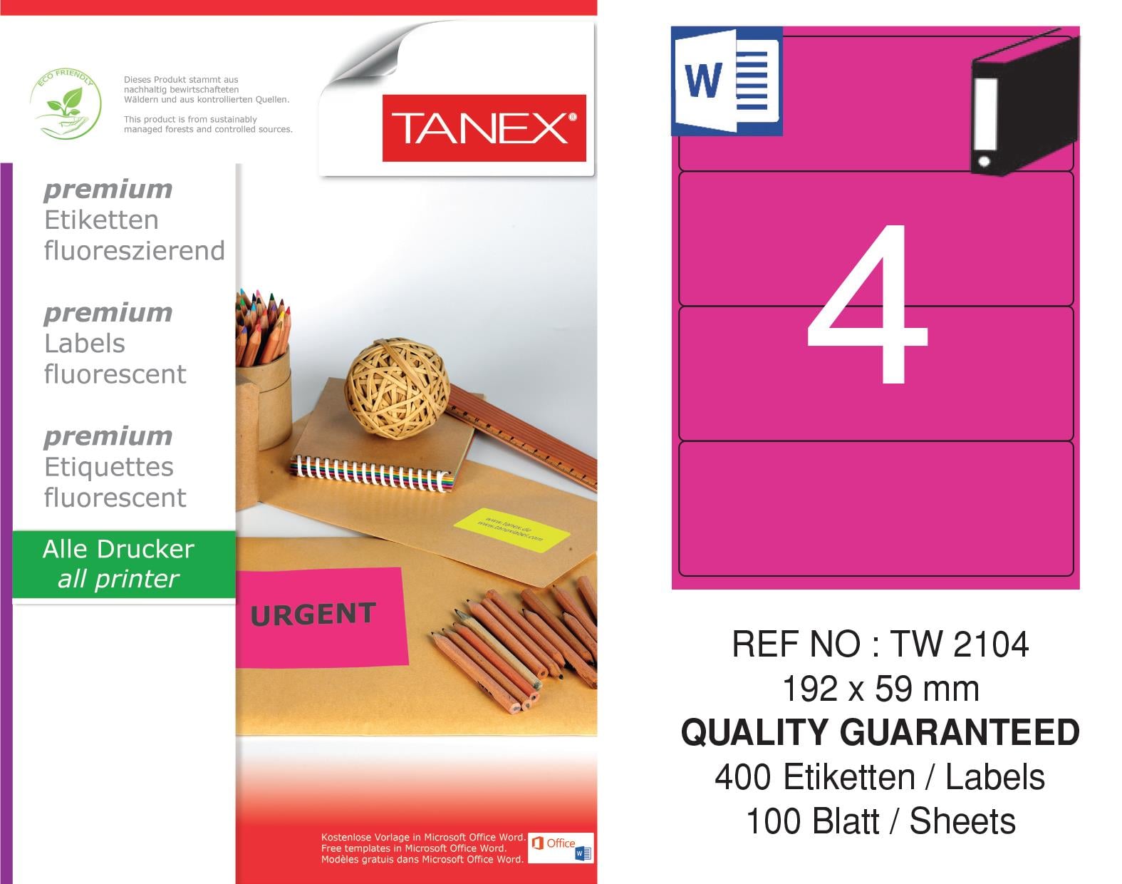 TW-2104 192x59 mm FLO PEMBE LASER ETİKET 