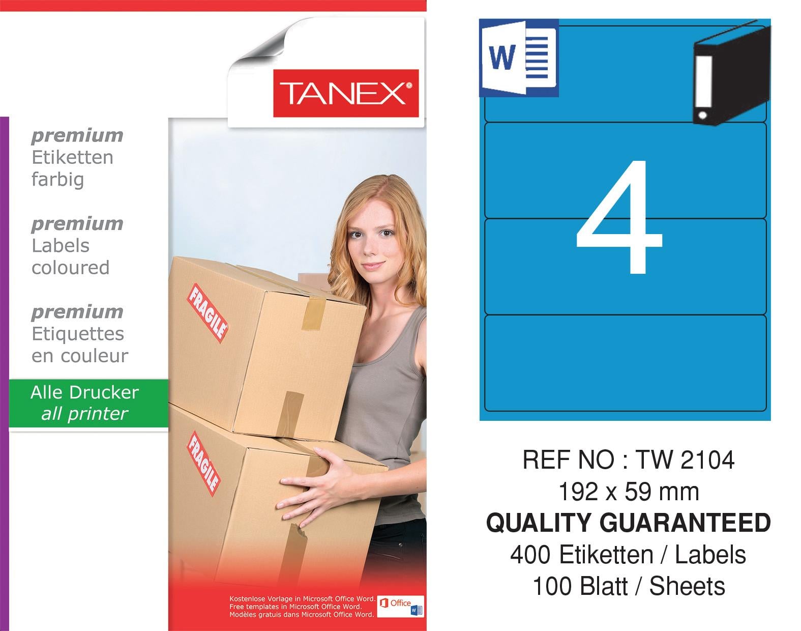 TW-2104 192x59 mm MAVİ LASER ETİKET 