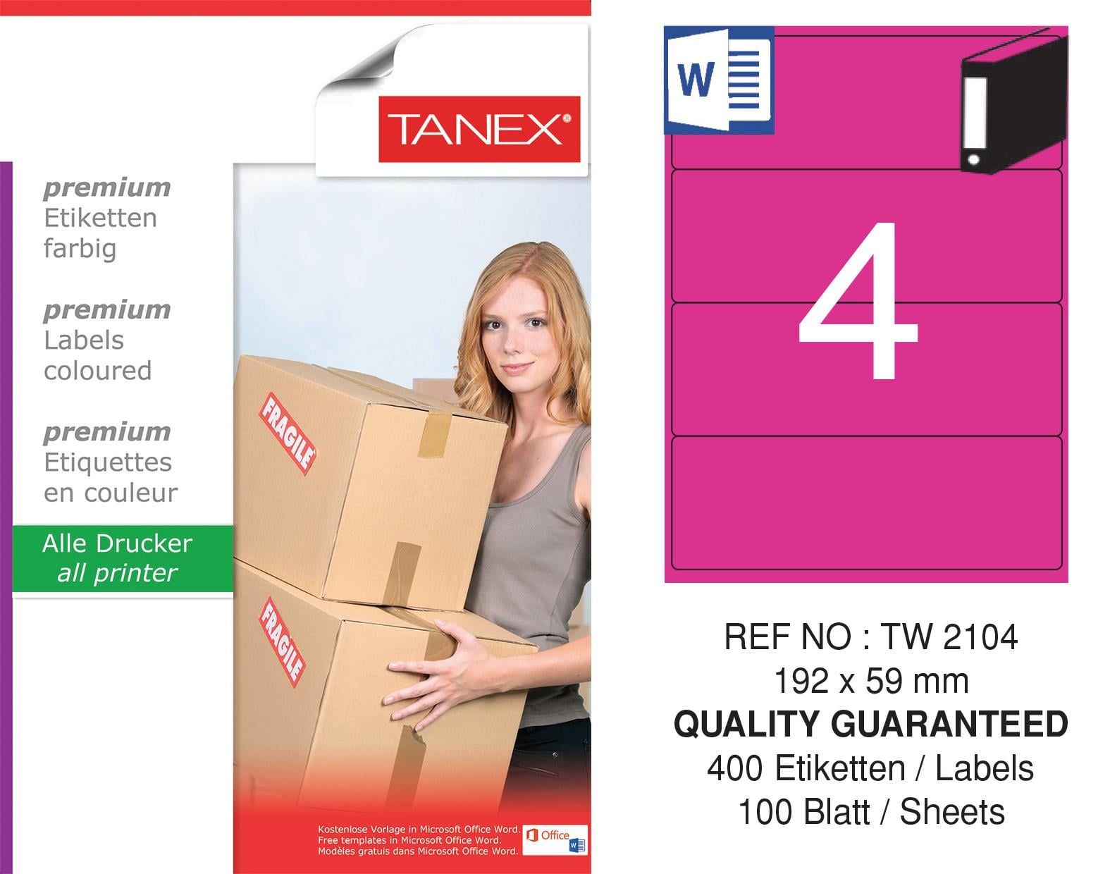 TW-2104 192x59 mm PEMBE LASER ETİKET 