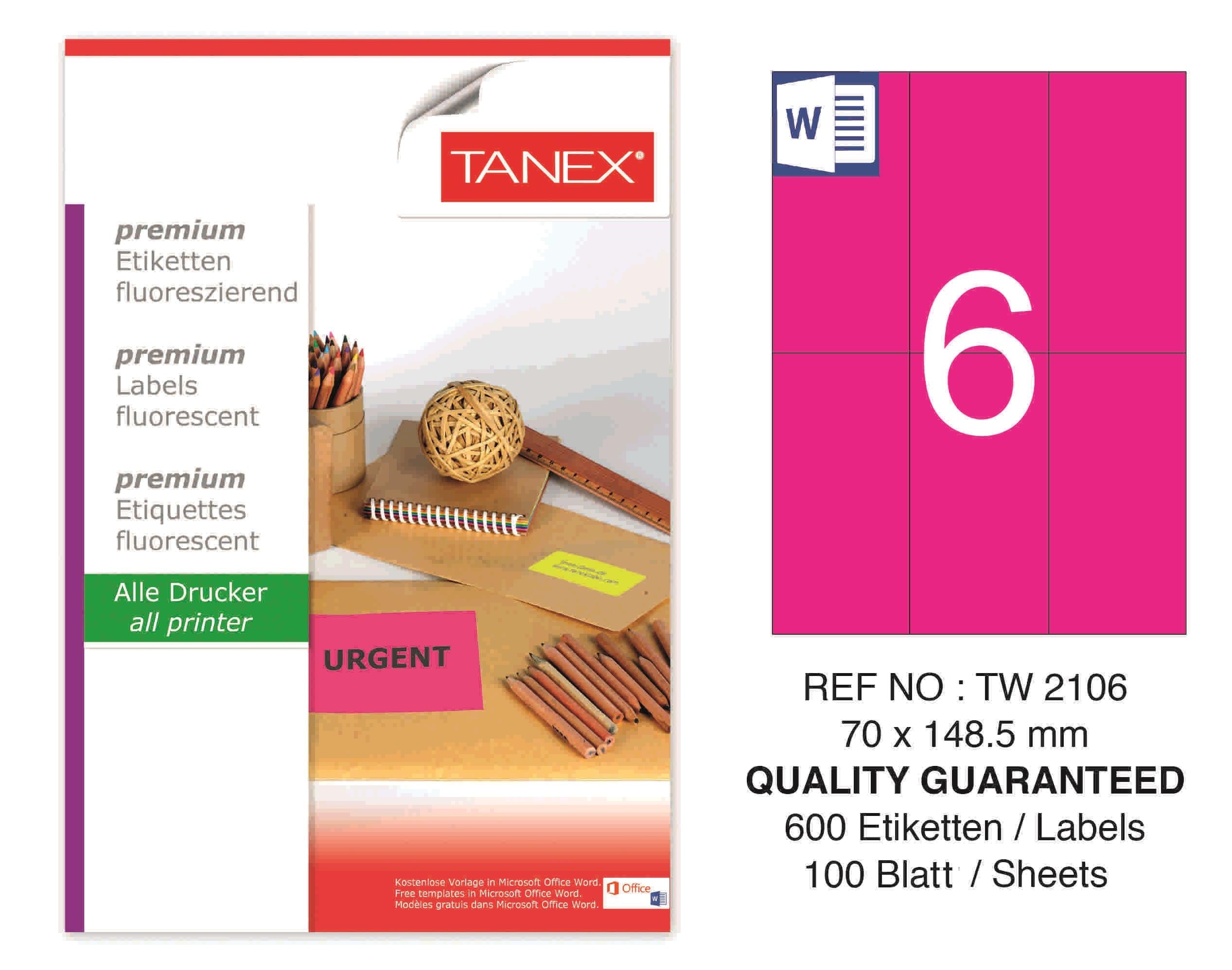 TW-2106 70x148,5 mm FLO PEMBE LASER ETİKET 
