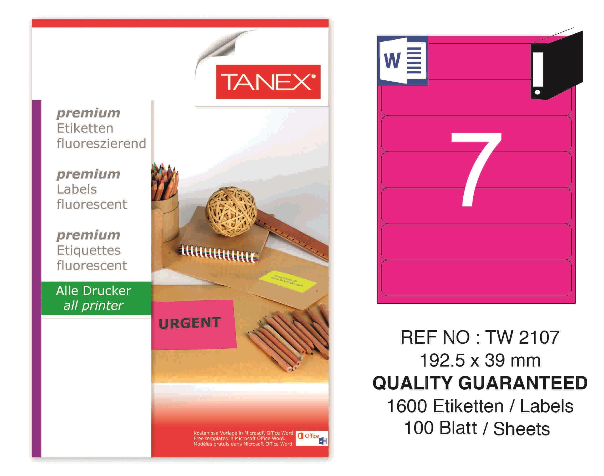 TW-2107 192,5x39 mm FLO PEMBE LASER ETİKET 