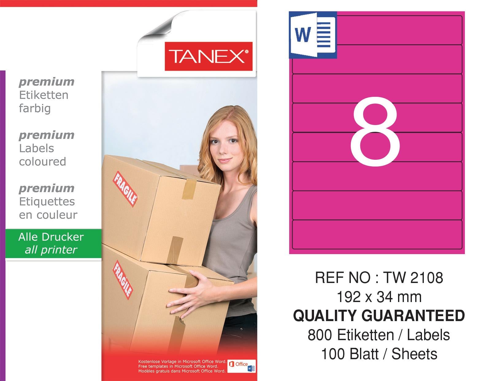 TW-2108 192x34 mm PEMBE LASER ETİKET 