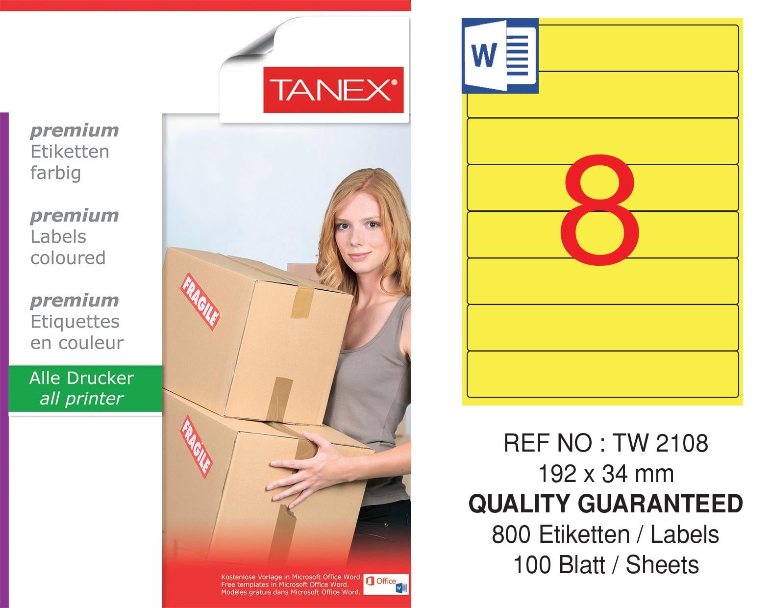 TW-2108 192x34 mm SARI LASER ETİKET 