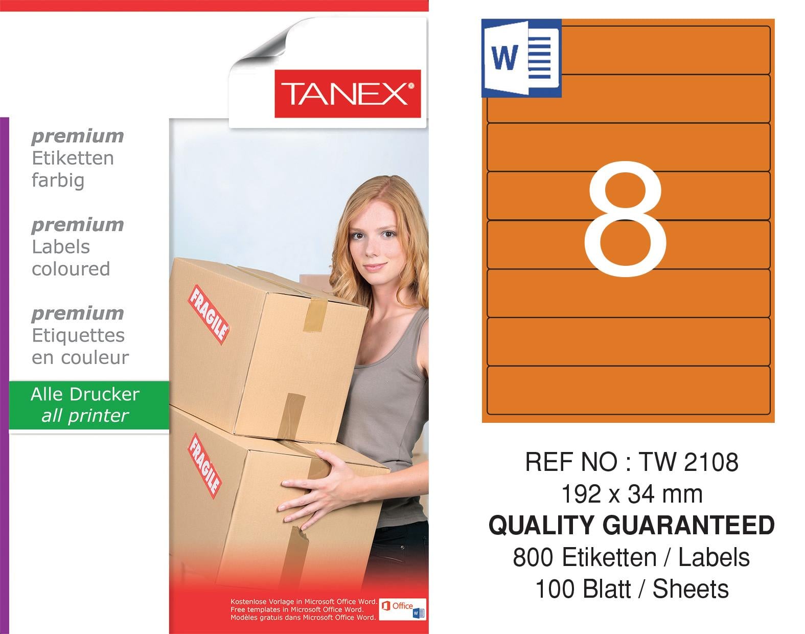 TW-2108 192x34 mm TURUNCU LASER ETİKET 