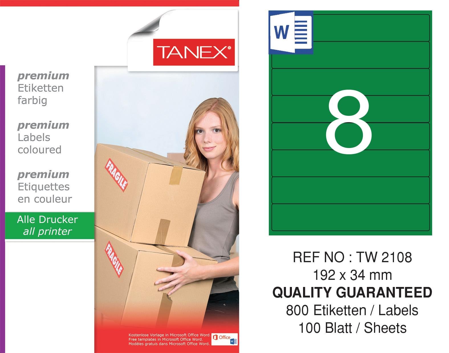TW-2108 192x34 mm YEŞİL LASER ETİKET 