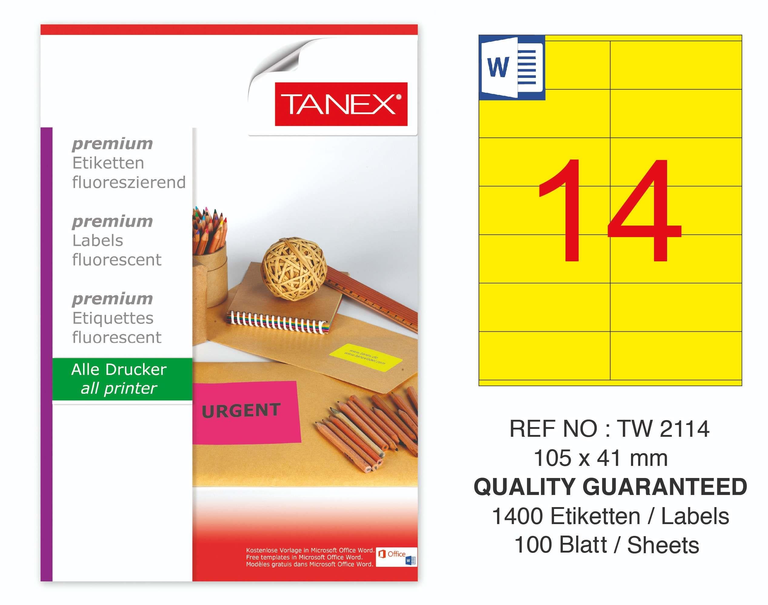 TW-2114 105x41 mm FLO SARI LASER ETİKET 
