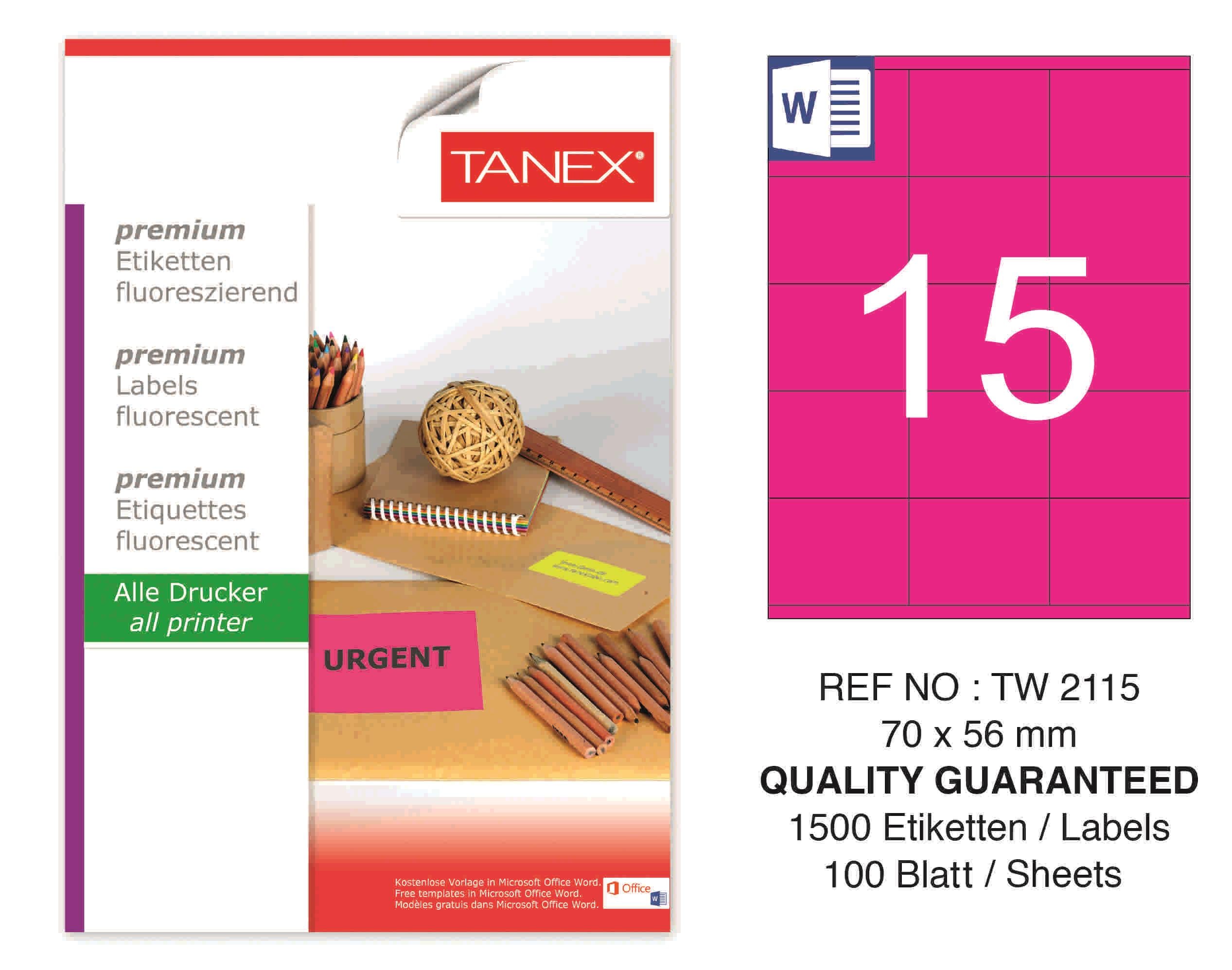 TW-2115 70x56 mm FLO PEMBE LASER ETİKET 