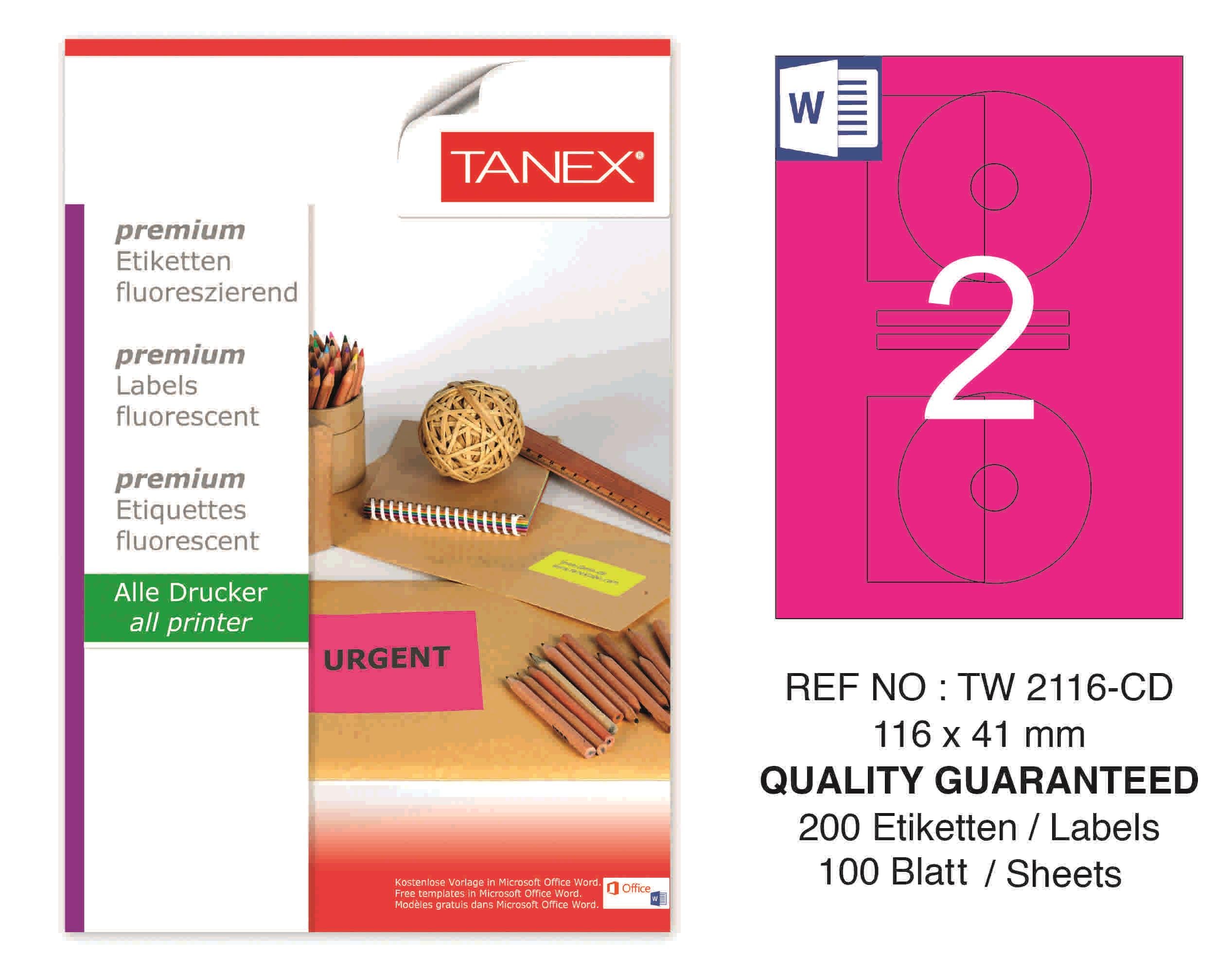 TW-2116 116x41 mm FLO PEMBE LASER ETİKET 