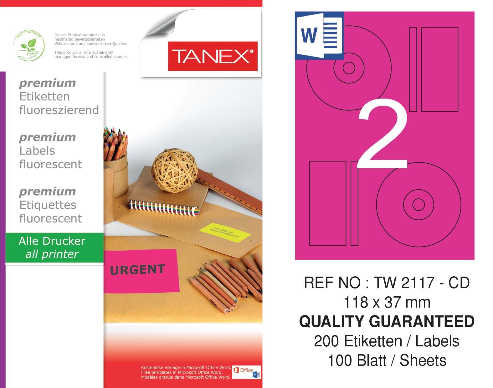TW-2117 118x37 mm FLO PEMBE LASER ETİKET 