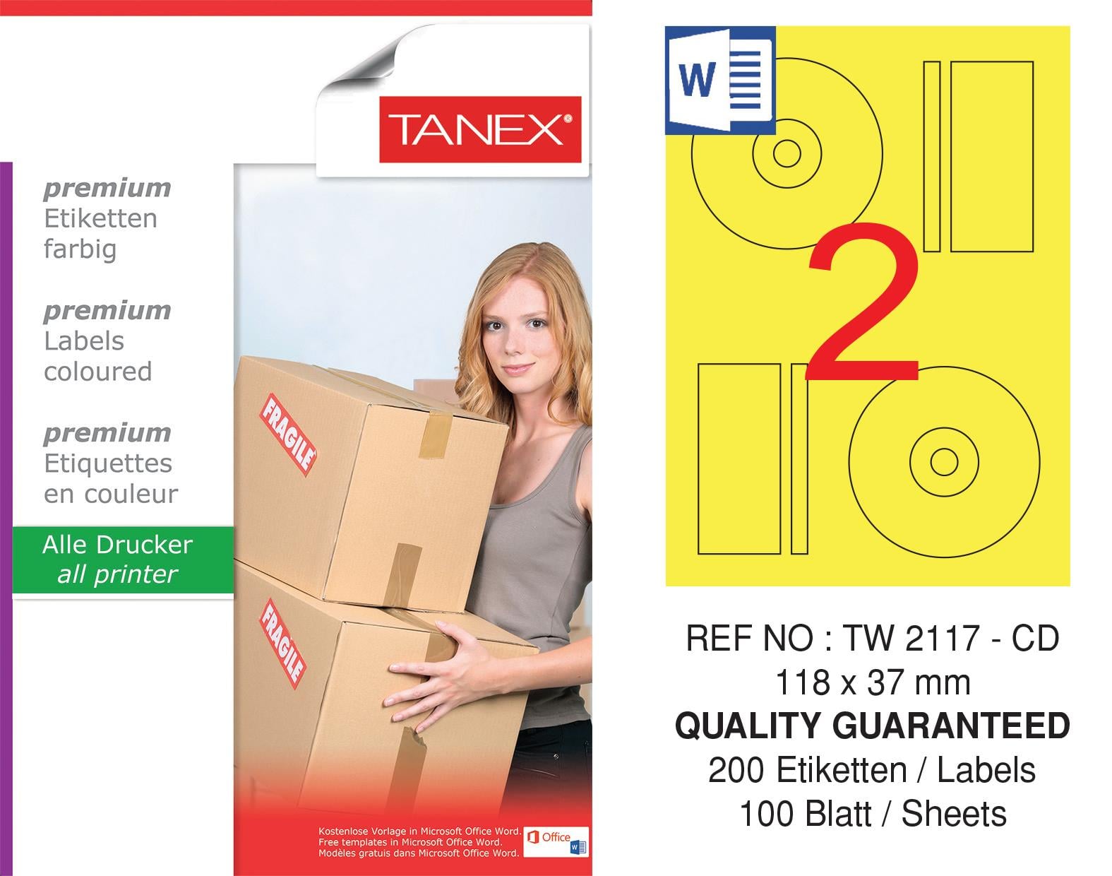 TW-2117 118x37 mm SARI LASER ETİKET 