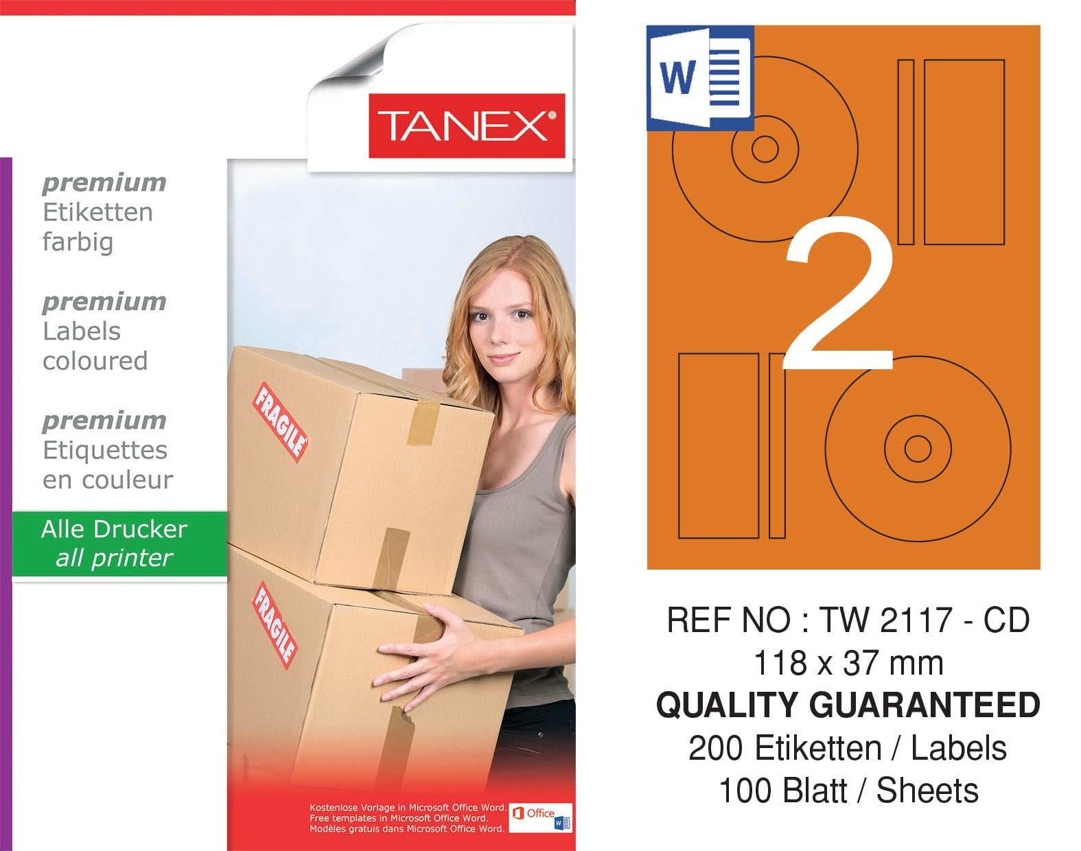 TW-2117 118x37 mm TURUNCU LASER ETİKET 