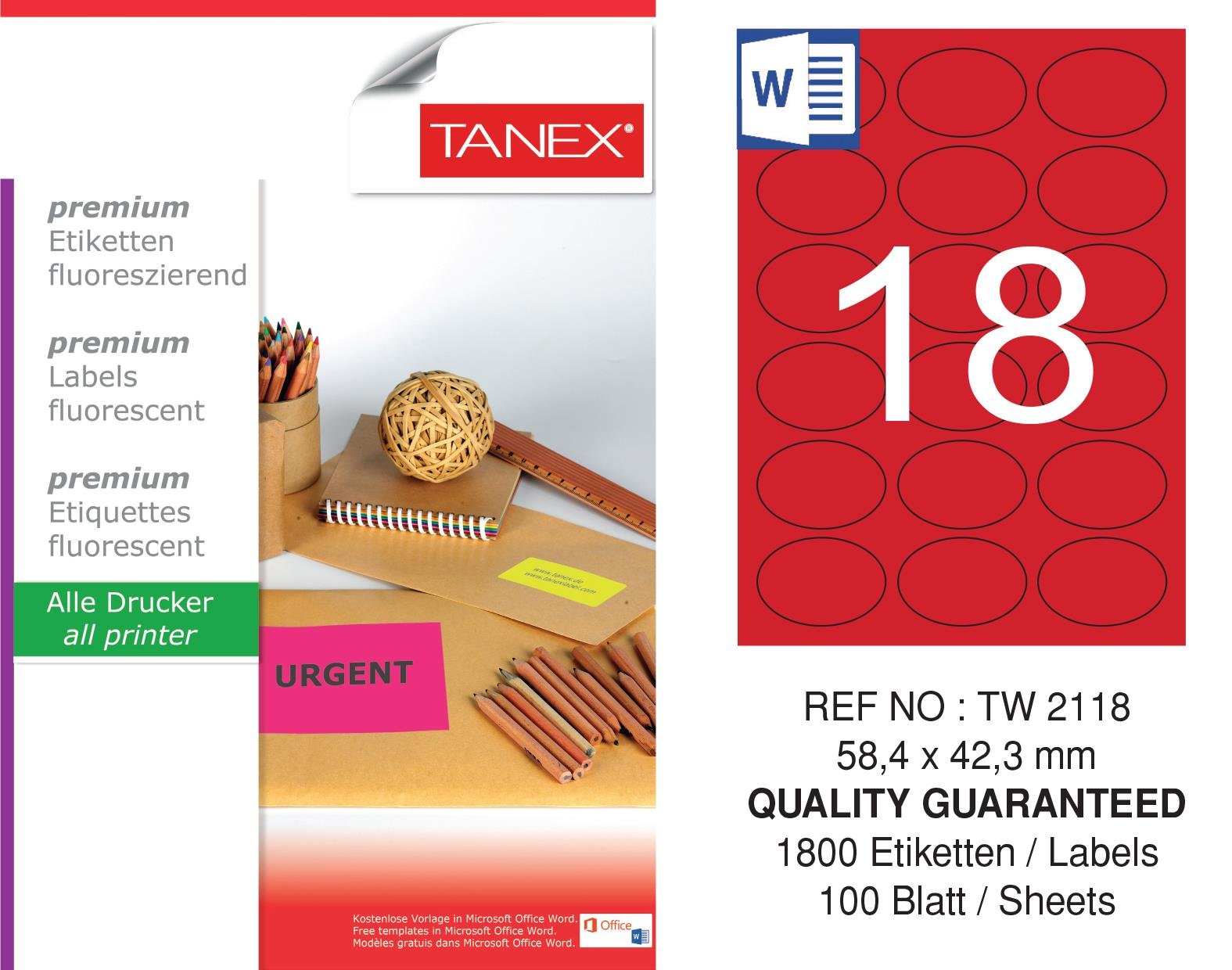 TW-2118 58,4x42,3 mm FLO KIRMIZI LASER ETİKET 