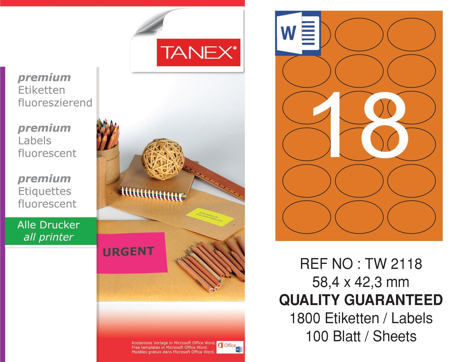 TW-2118 58,4x42,3 mm FLO TURUNCU LASER ETİKET 