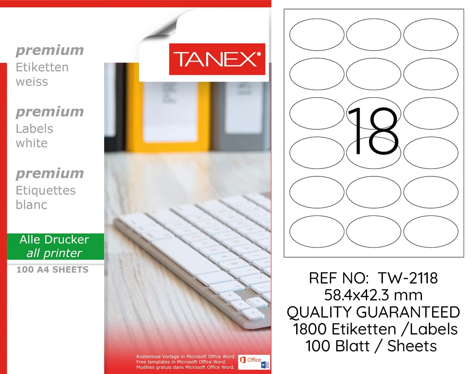 TW-2118 58,4x42,3 mm LASER ETİKET .