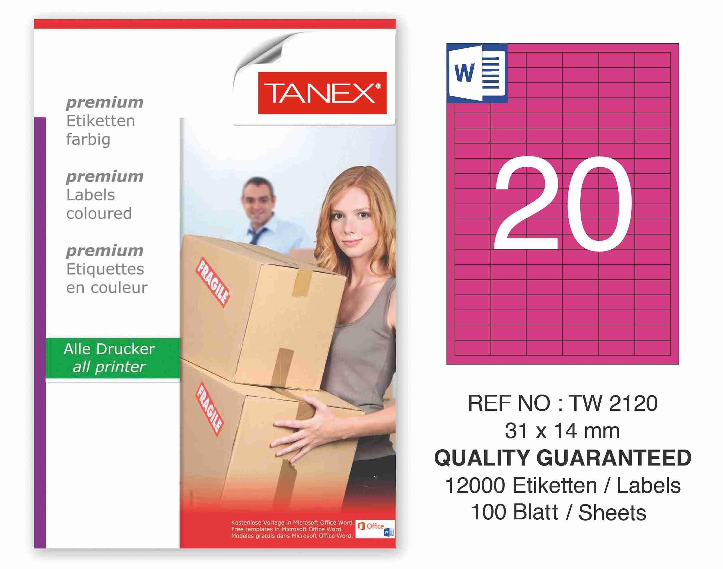 TW-2120 31x14 mm PEMBE LASER ETİKET 