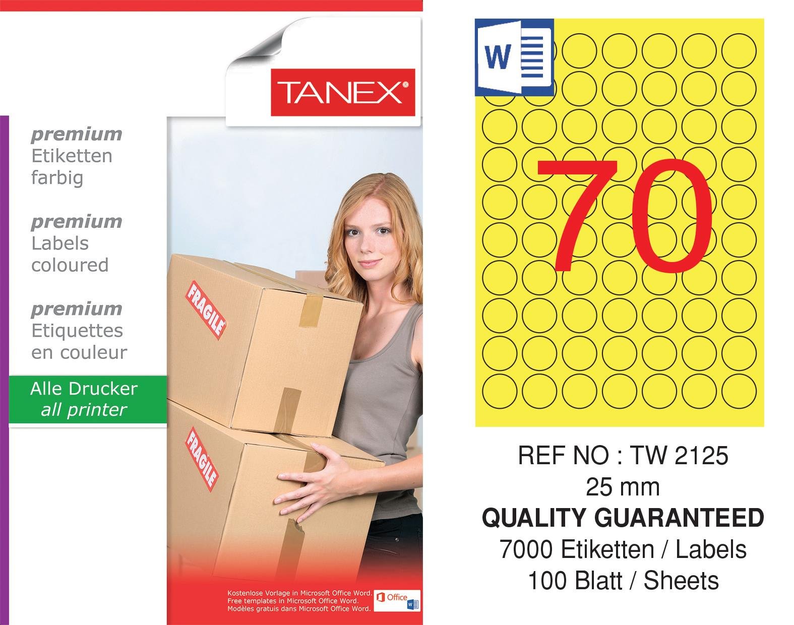 TW-2125 25 mm SARI LASER ETİKET 