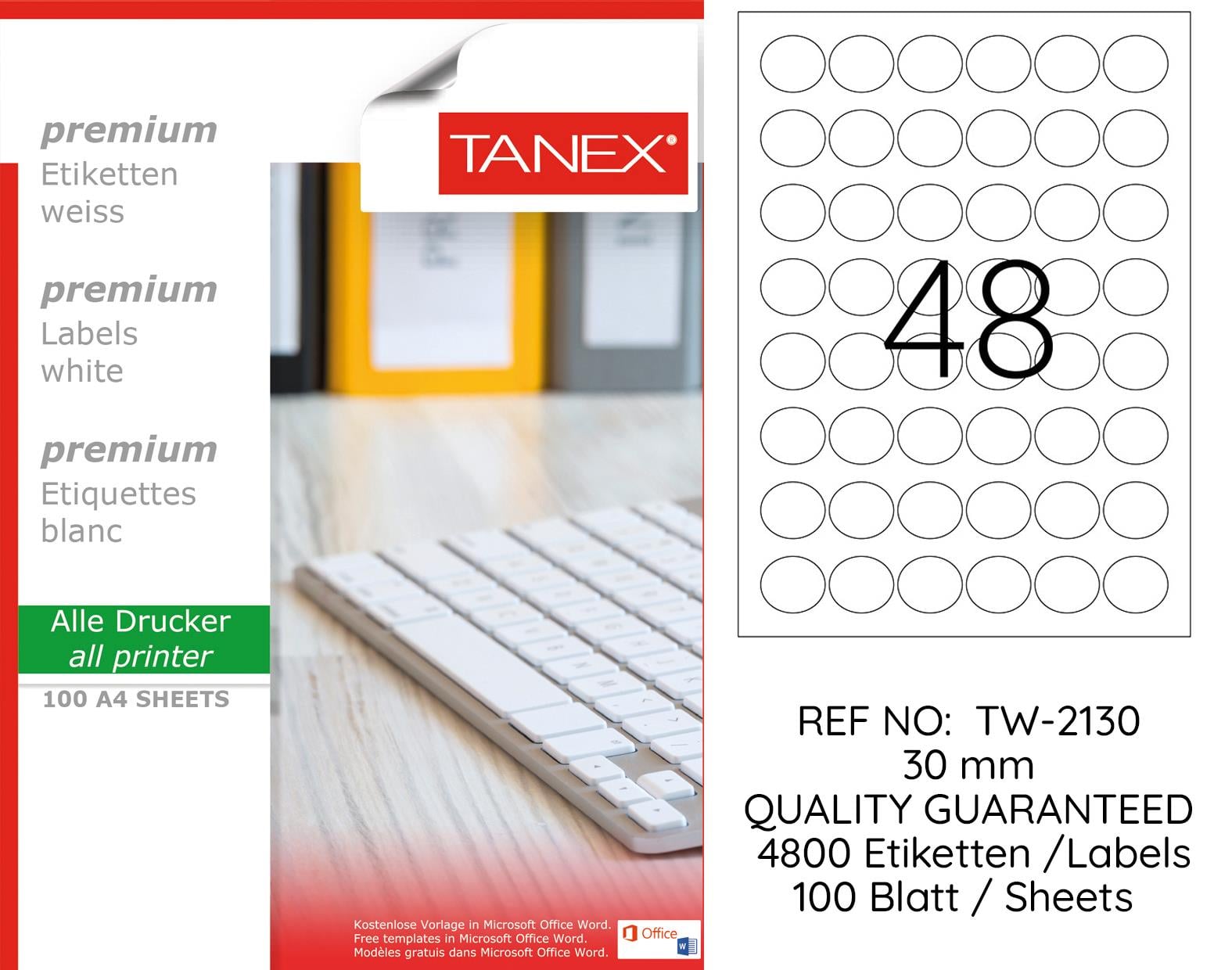 TW-2130 30 mm LASER ETİKET 100 AD.