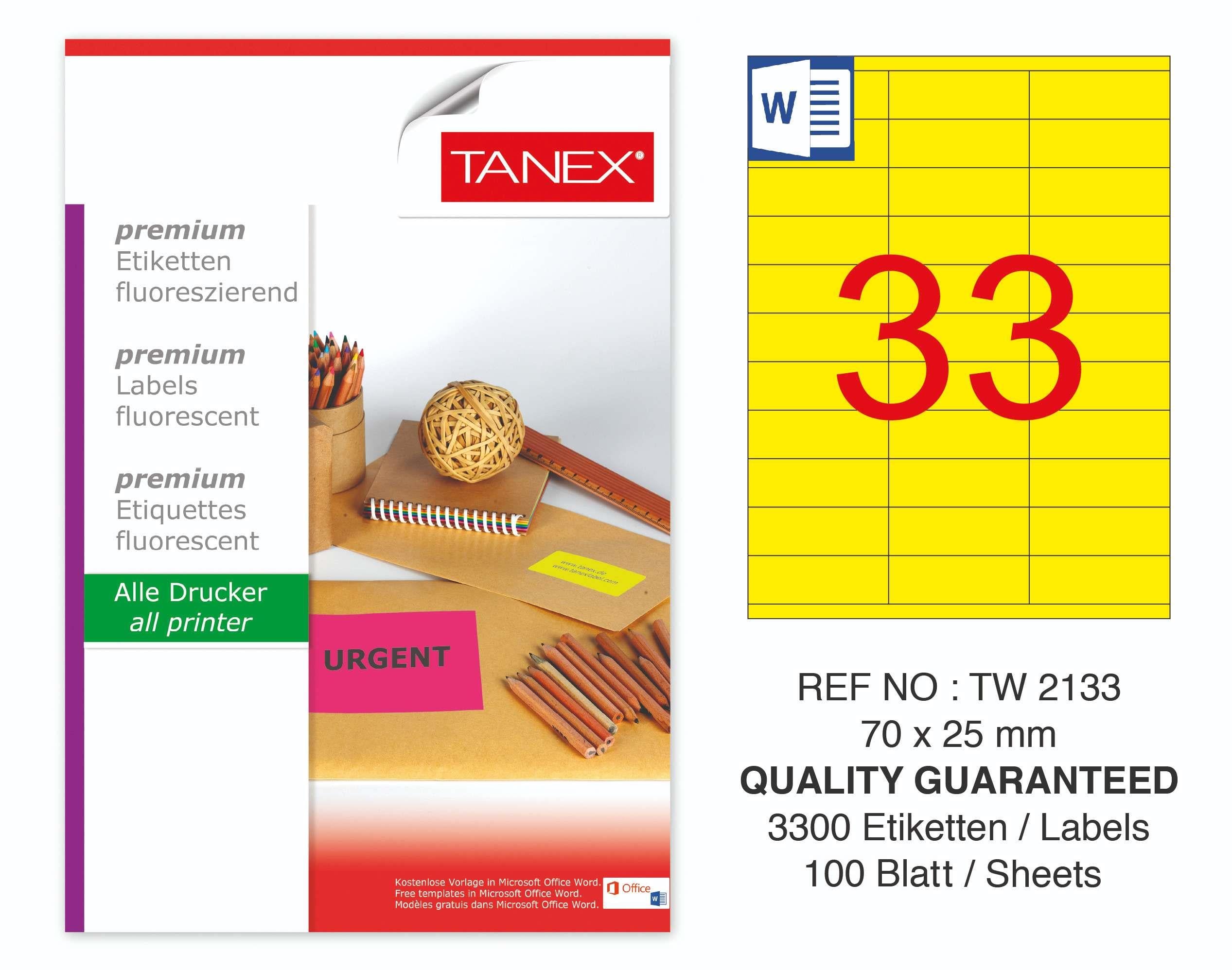 TW-2133 70x25 mm FLO SARI LASER ETİKET 