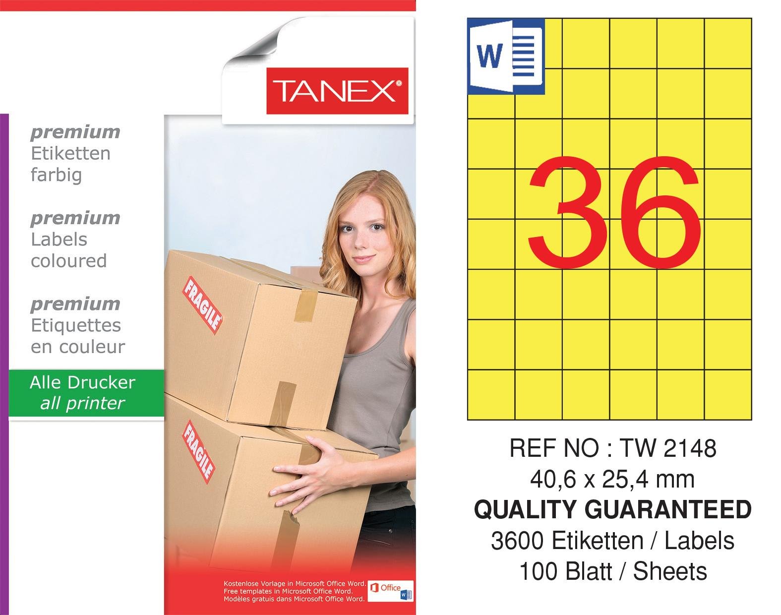 TW-2148 40,6x25,4 mm SARI LASER ETİKET 