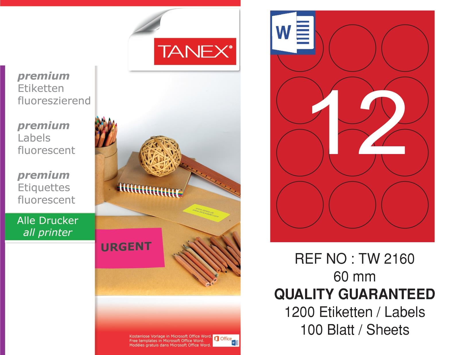TW-2160 60 mm FLO KIRMIZI LASER ETİKET 