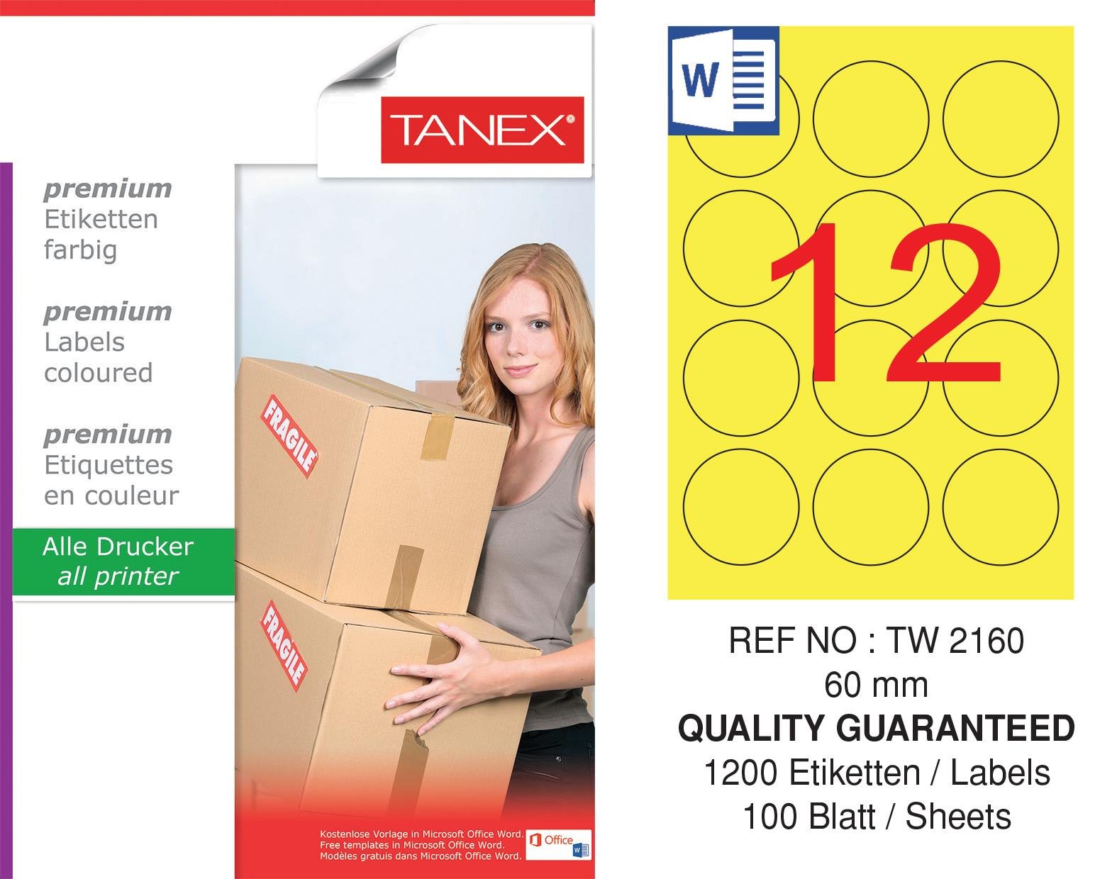 TW-2160 60 mm SARI LASER ETİKET 