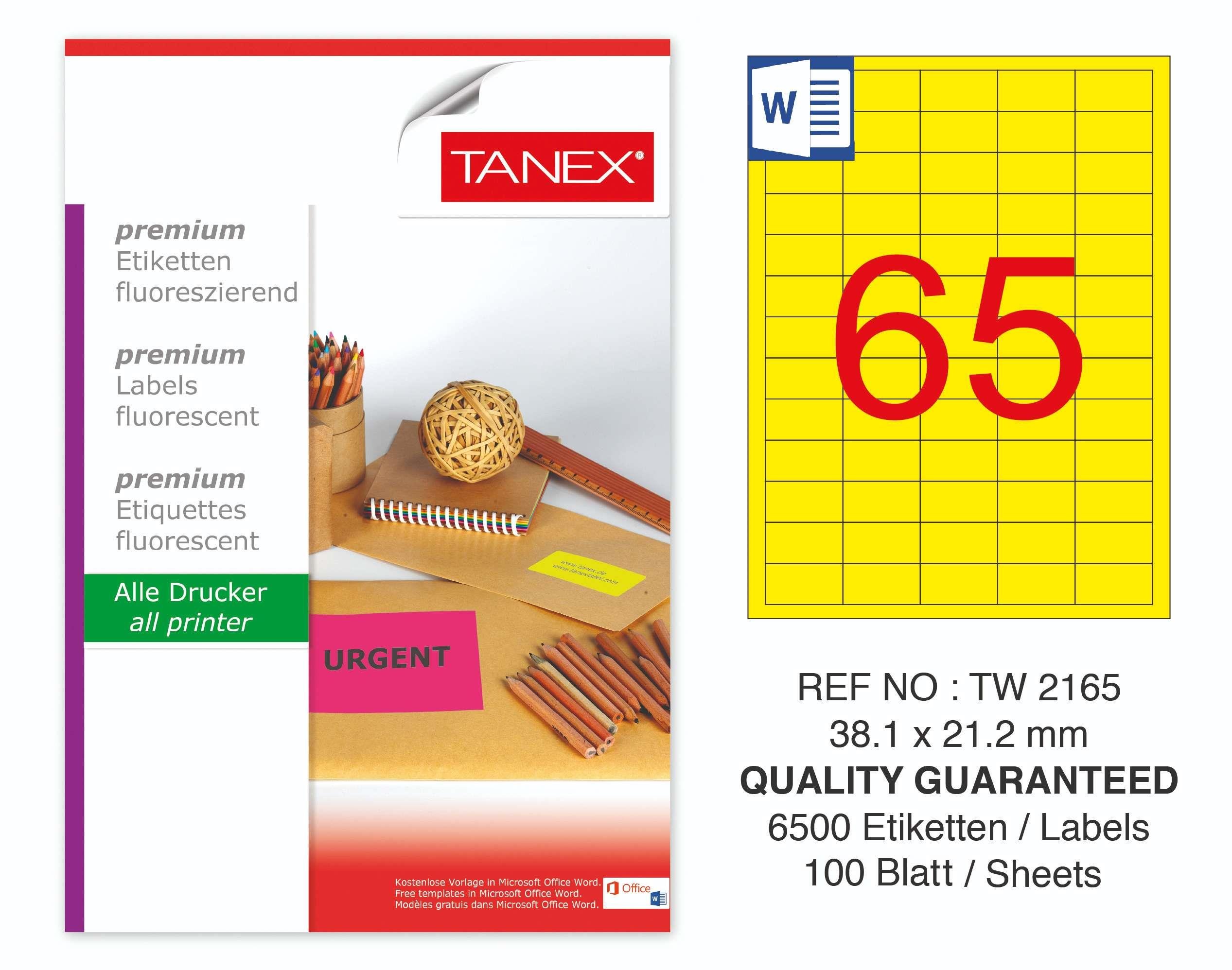 TW-2165 38,1x21,2 mm FLO SARI LASER ETİKET 
