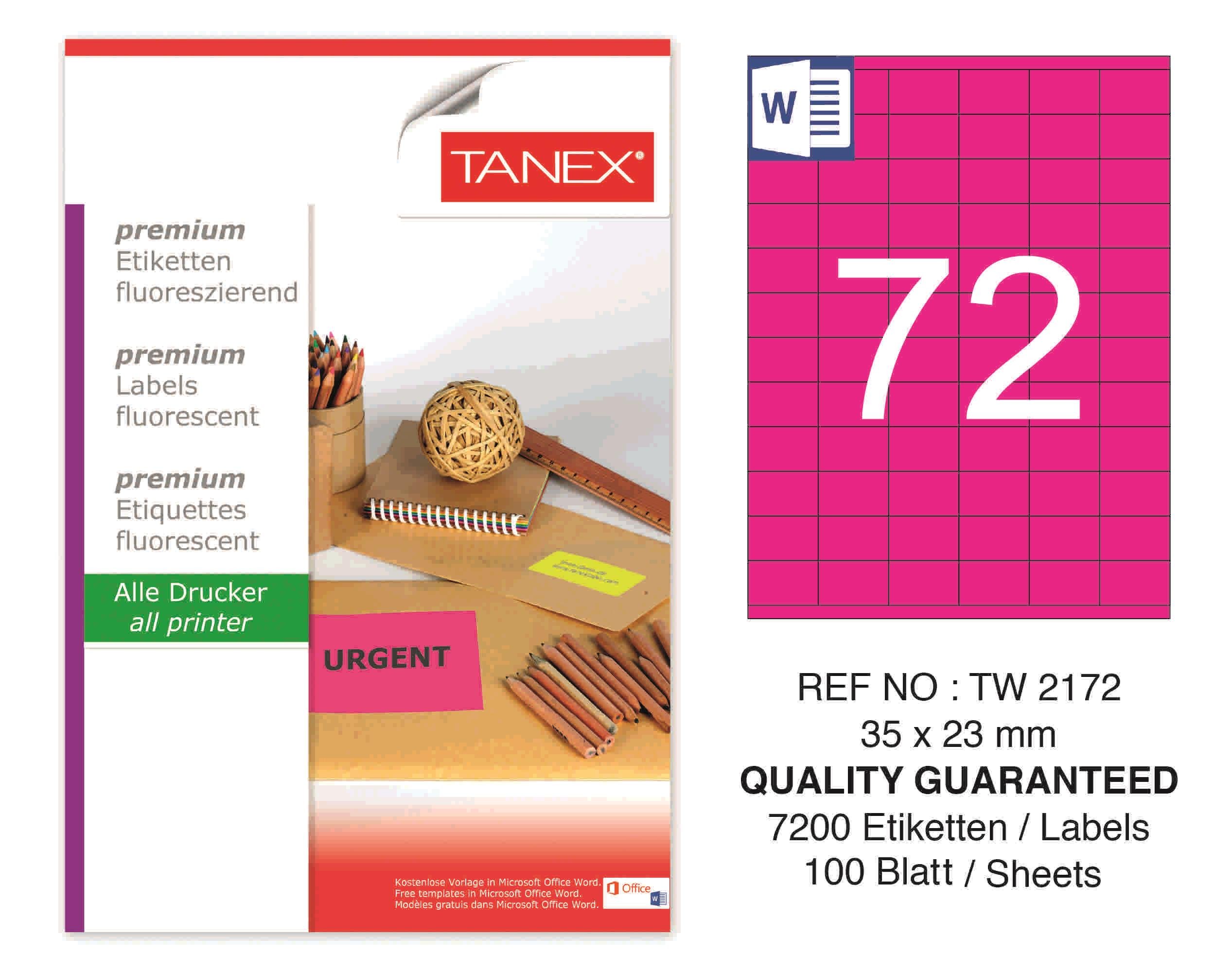 TW-2172 35x23 mm FLO PEMBE LASER ETİKET 