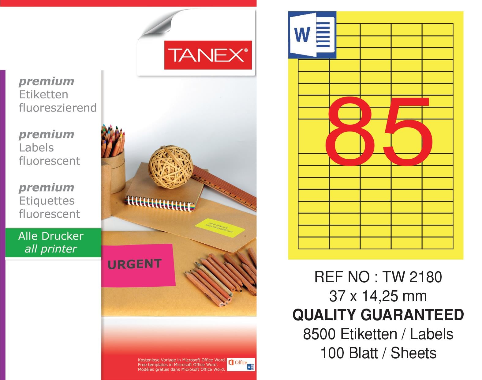 TW-2180 37x14,25 mm FLO SARI LASER ETİKET 