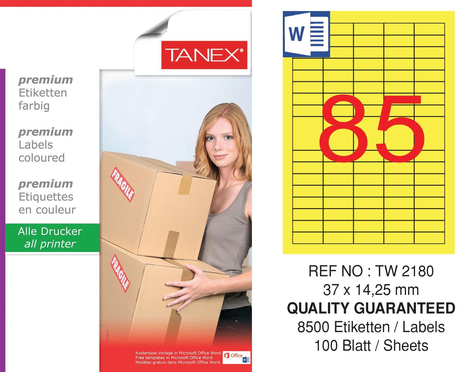 TW-2180 37x14,25 mm SARI LASER ETİKET 