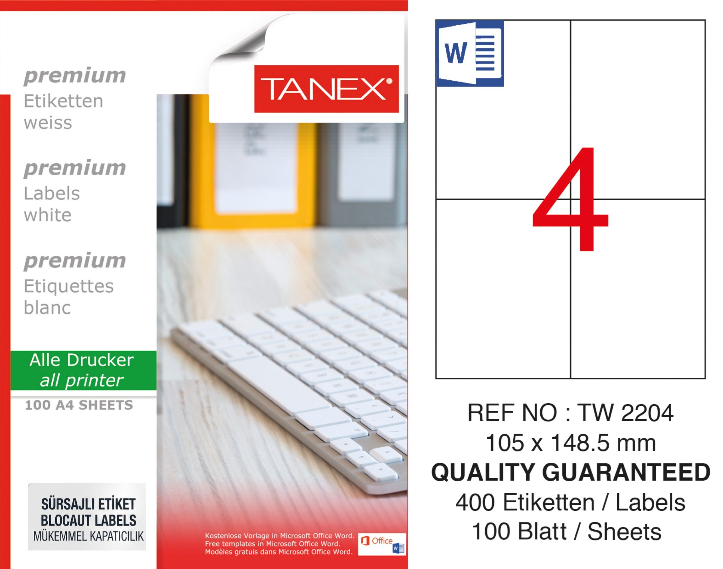 TW-2204 105x148,5 mm SÜRSAJLI LASER ETİKET 