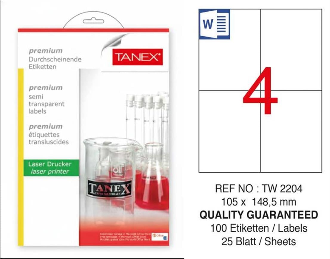 TW-2204 105x148,5 mm YARI SAYDAM LASER ETİKET 
