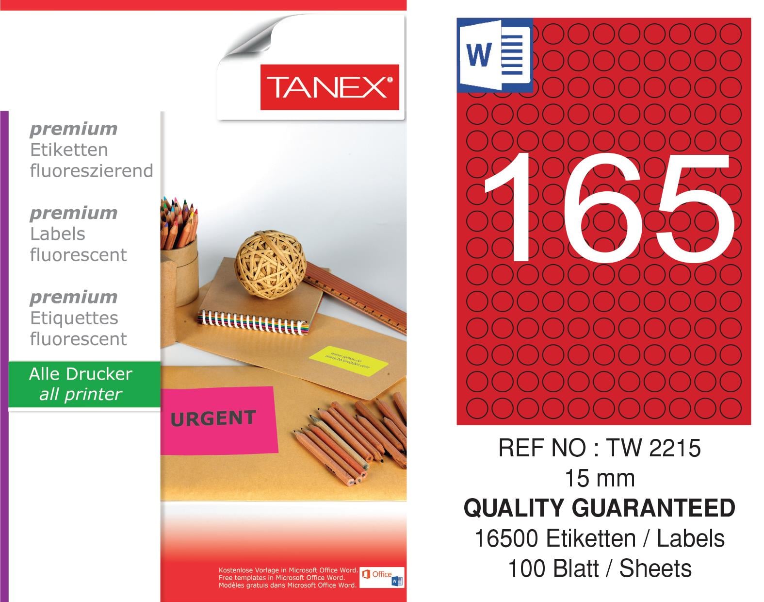 TW-2215 15 mm FLO KIRMIZI LASER ETİKET 