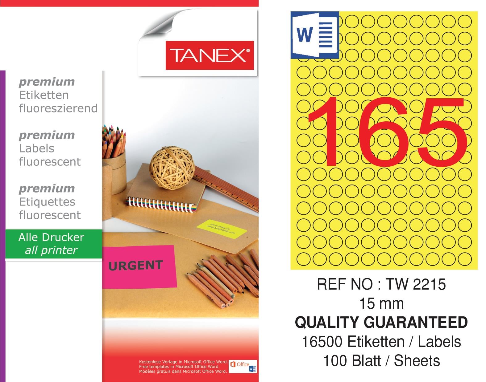 TW-2215 15 mm FLO SARI LASER ETİKET 