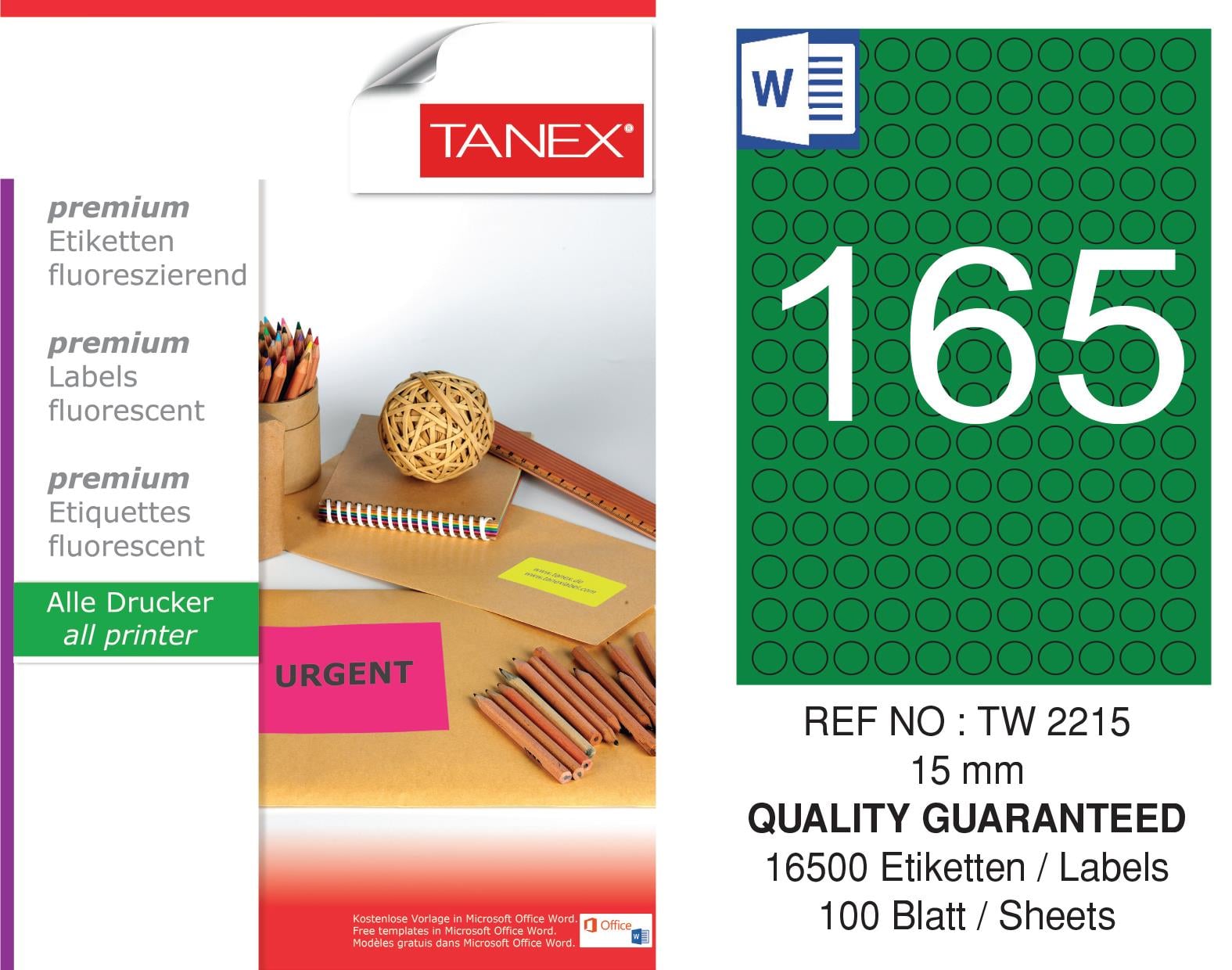 TW-2215 15 mm FLO YEŞİL LASER ETİKET 