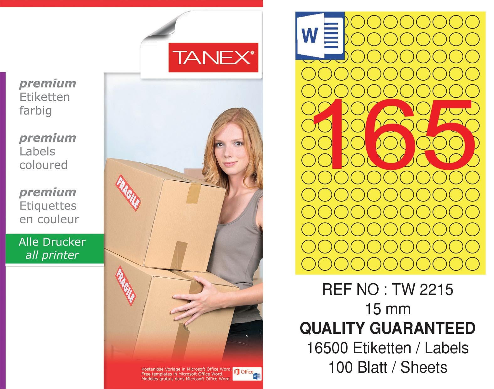 TW-2215 15 mm SARI LASER ETİKET 