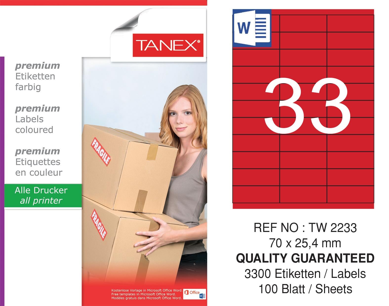 TW-2233 70x25,4 mm KIRMIZI LASER ETİKET 