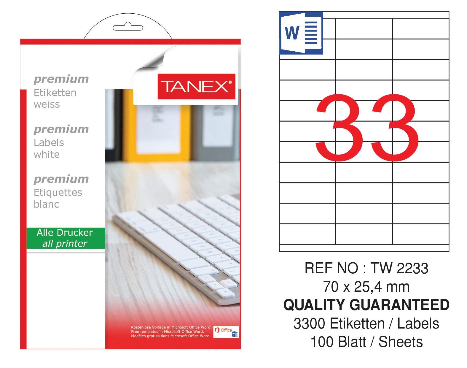 TW-2233 70x25,4 mm LASER ETİKET .