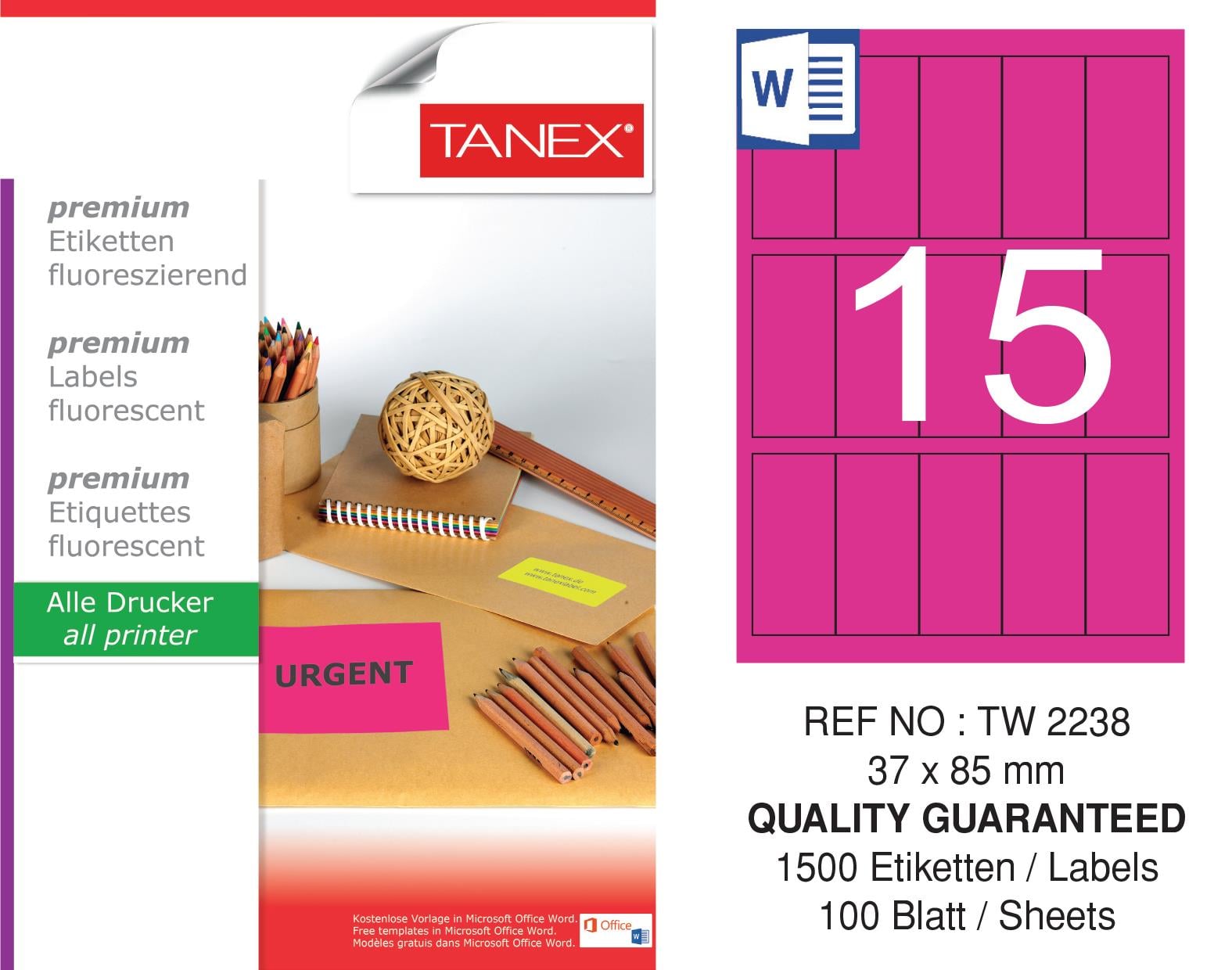 TW-2238 37x85 mm FLO PEMBE LASER ETİKET 