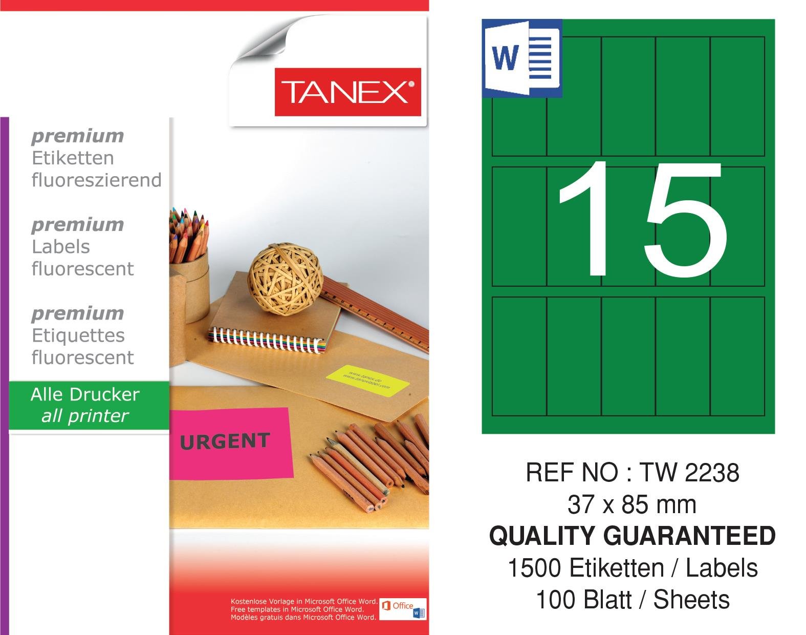 TW-2238 37x85 mm FLO YEŞİL LASER ETİKET 