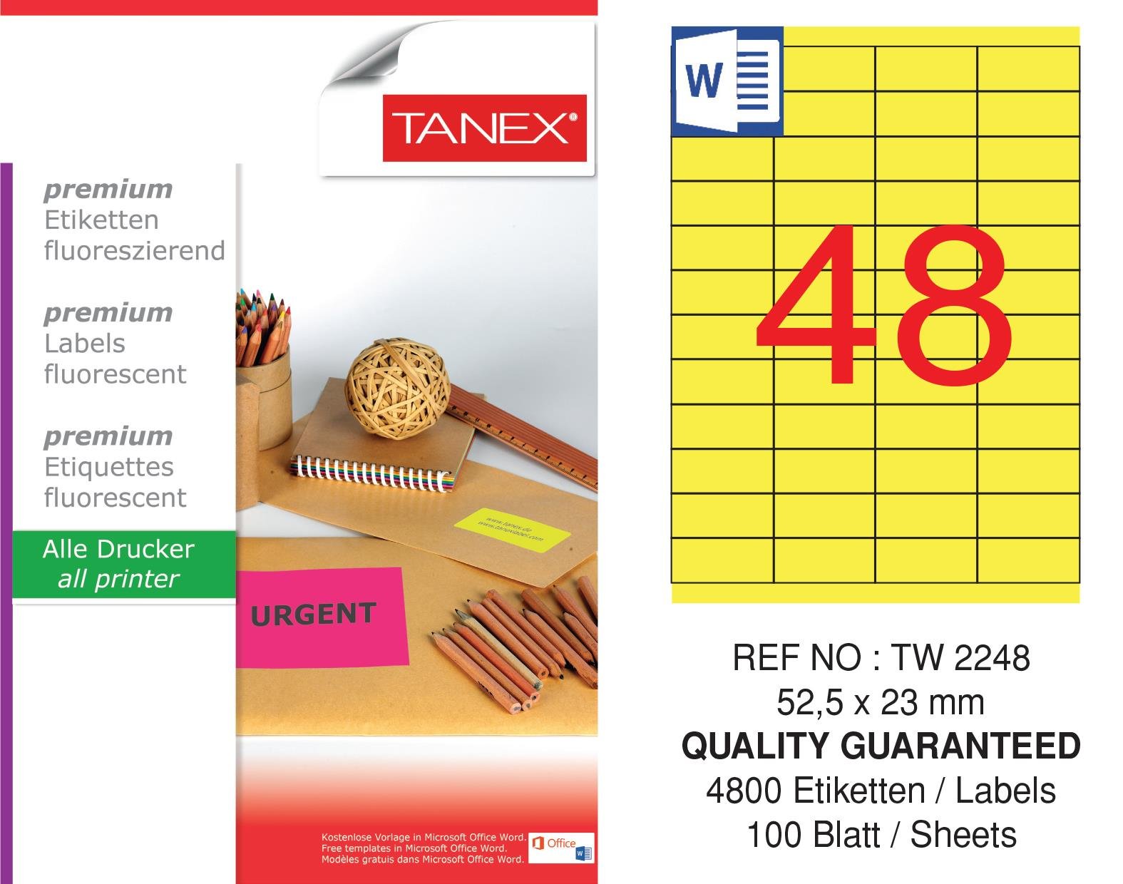TW-2248 52,5x23 mm FLO SARI LASER ETİKET 