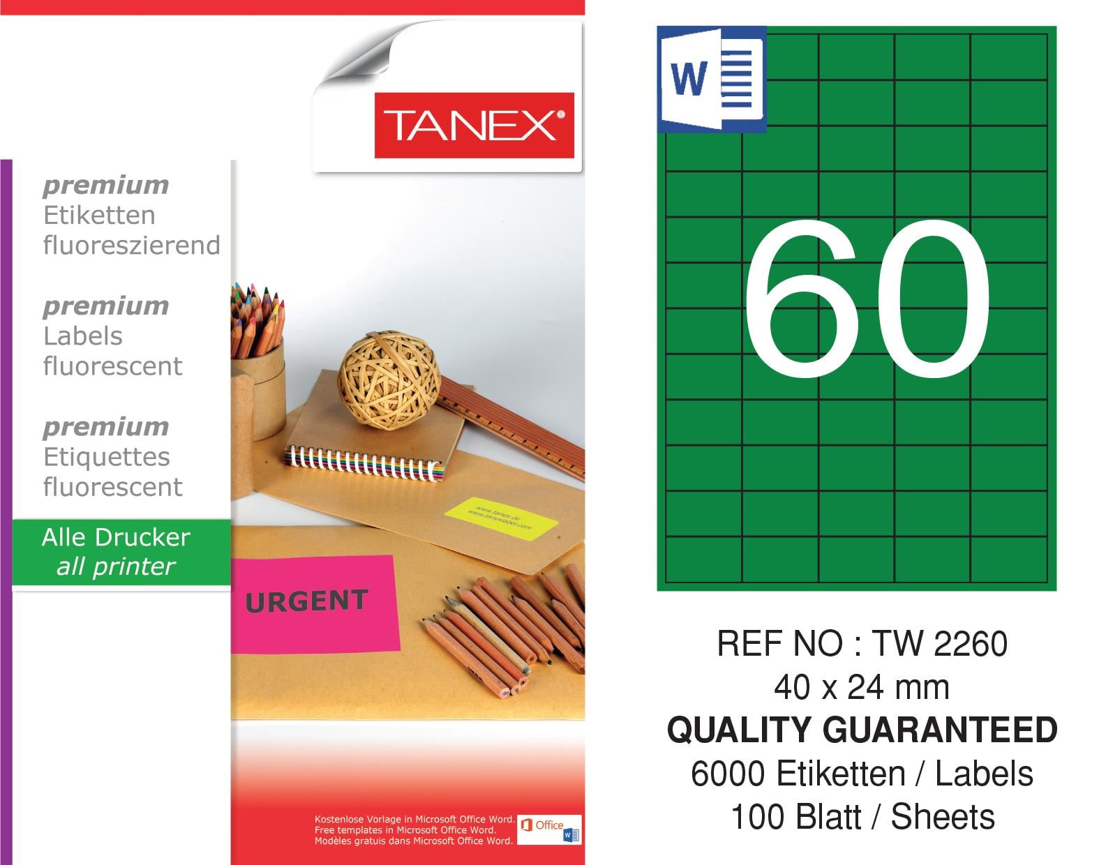 TW-2260 40x24 mm FLO YEŞİL LASER ETİKET 